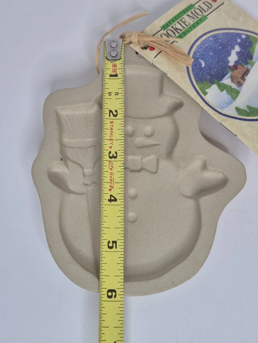 Sassafras Superstone Snowman w Hat and Broom Cookie Mold Holiday Bakeware NWT